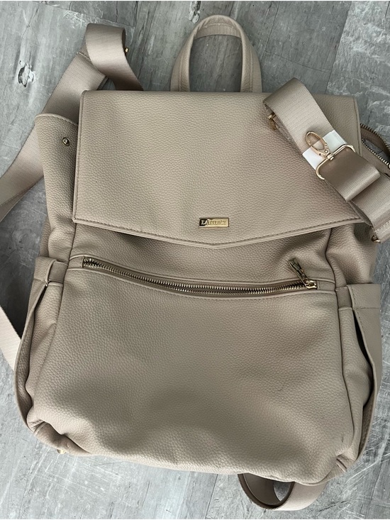 Landici maternity Beige Pebbled faux Leather Backpack Tote main image 4